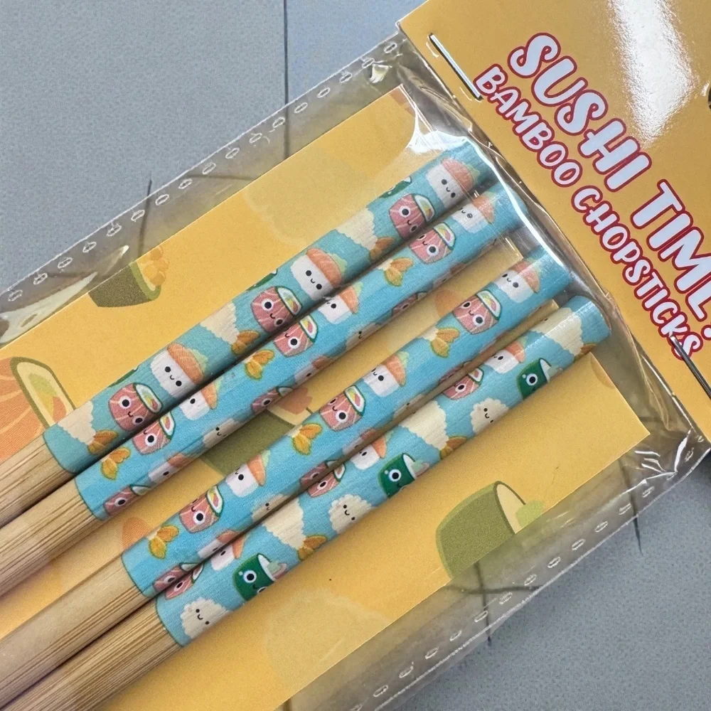 Set of 3 Bamboo Chopsticks, NWT Cute Sushi, Ninja & Mushroom Designs, Reusable